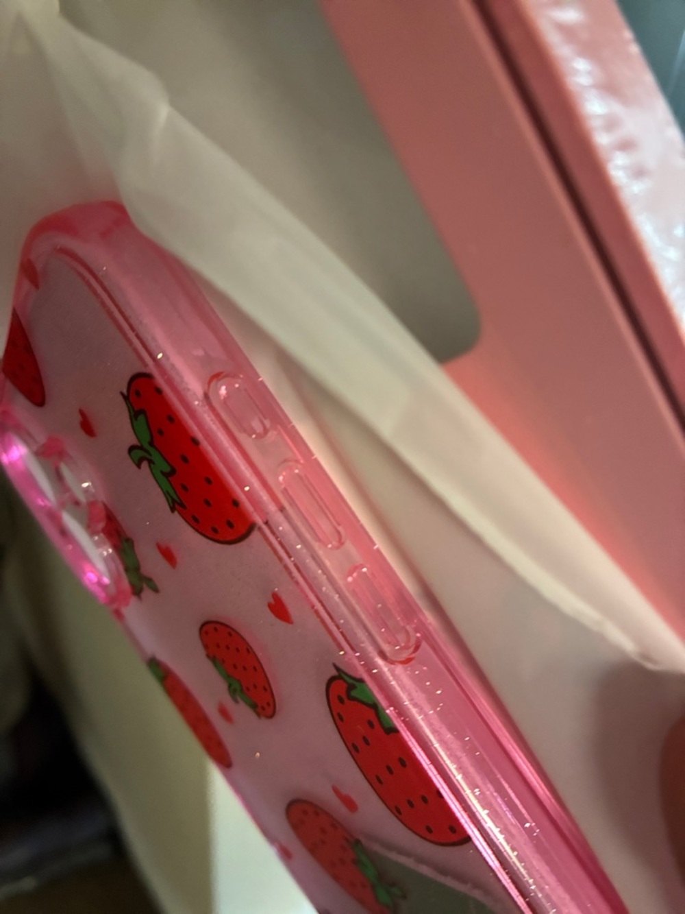 Pink Strawberry Pattern Phone Case - Compatible Cell Phone Accessory - Picture 3 of 3
